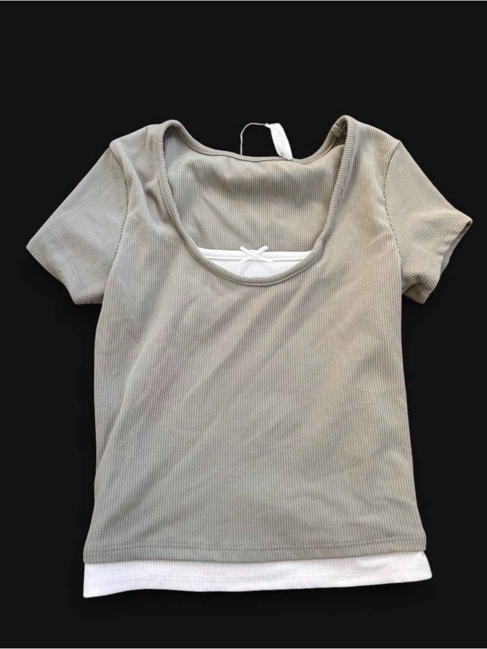 T.J.Maxx Ribbed Scoop-Neck Layered Tee in Taupe with White Trim